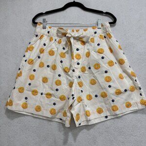 Flan Shorts Mens Medium White Orange Blueberry Print Cotton Drawstring Pockets